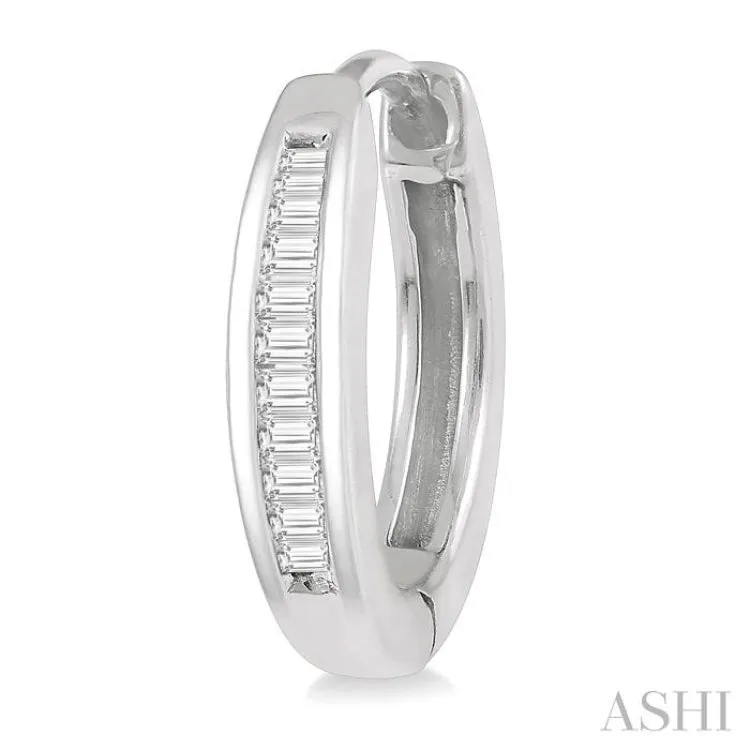 1/10 ctw Inlay Petite Baguette Diamond Huggie Earrings in 10K White Gold
