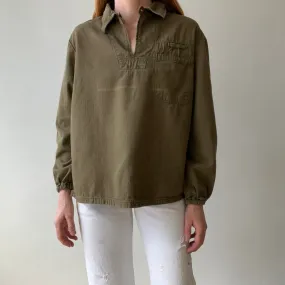 1970s HBT Olive Green Cotton Pullover Top with a Single Button