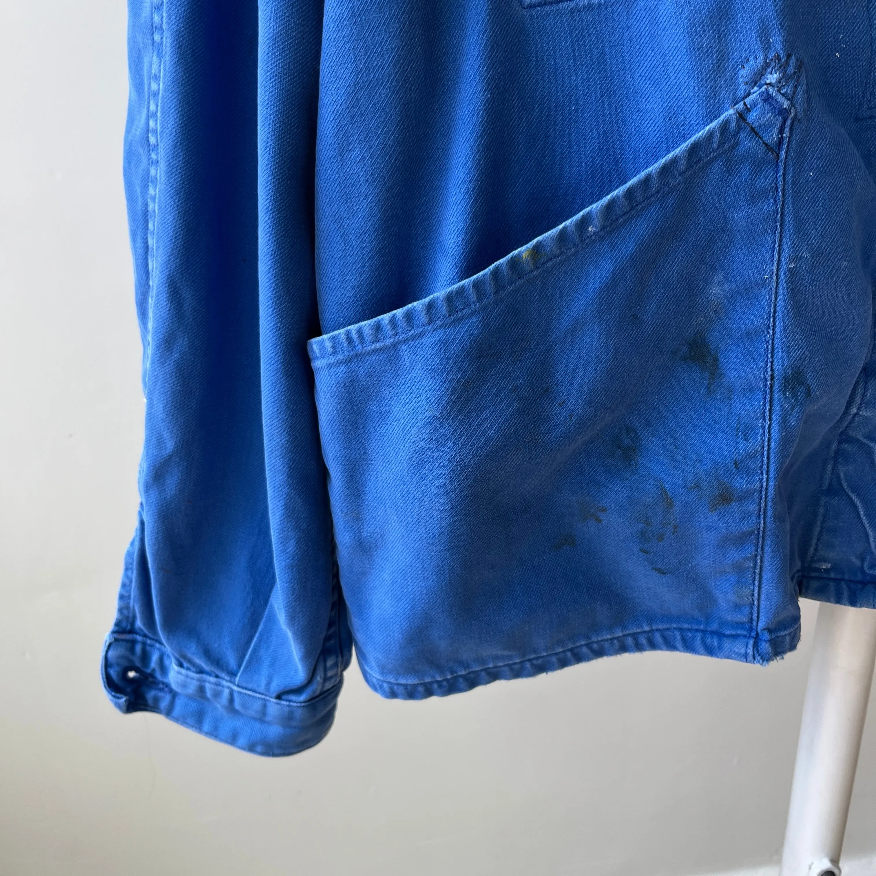 1970s Rare Aldophe Laporte Drop Shoulder Chore Coat with Mending and Replaced Zip