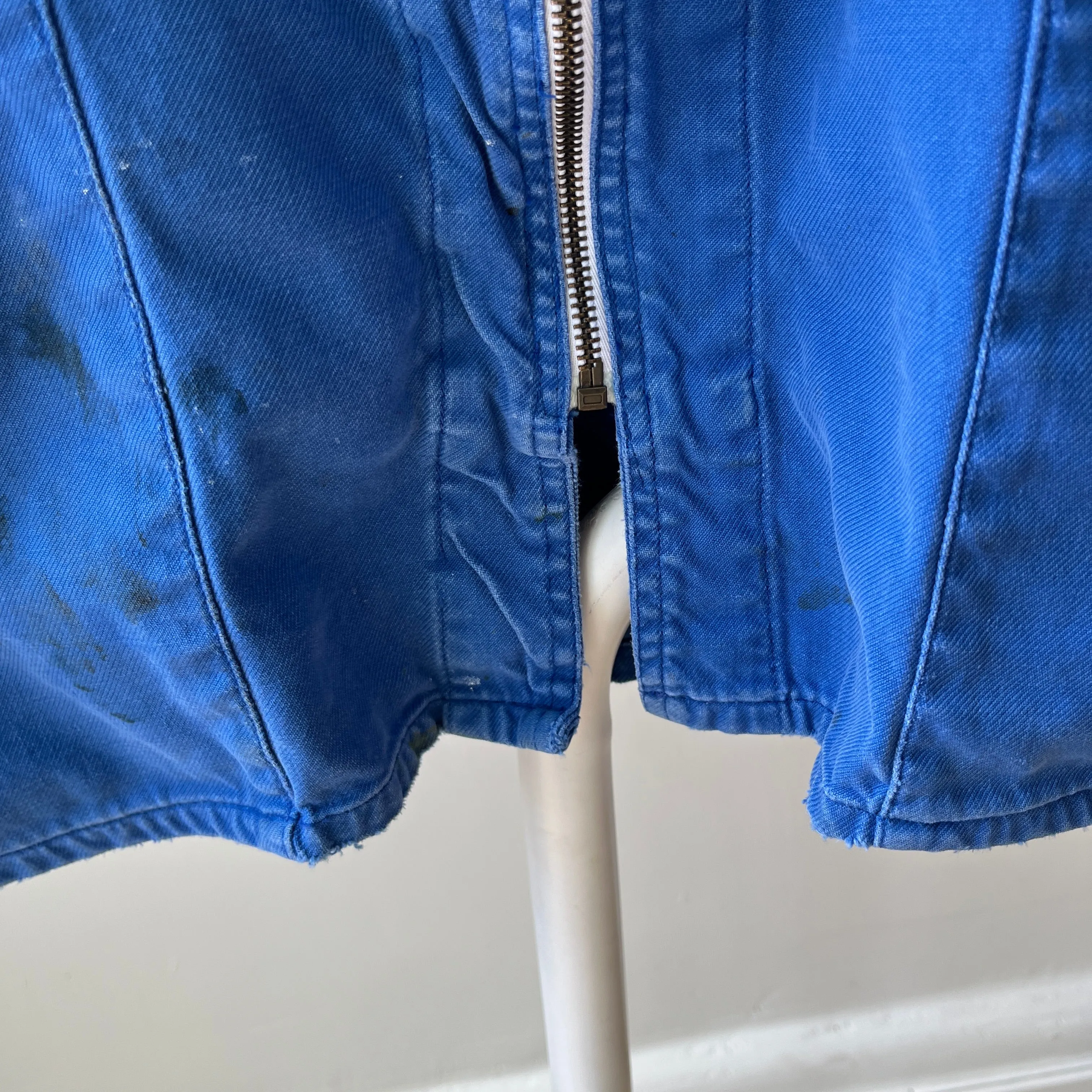 1970s Rare Aldophe Laporte Drop Shoulder Chore Coat with Mending and Replaced Zip