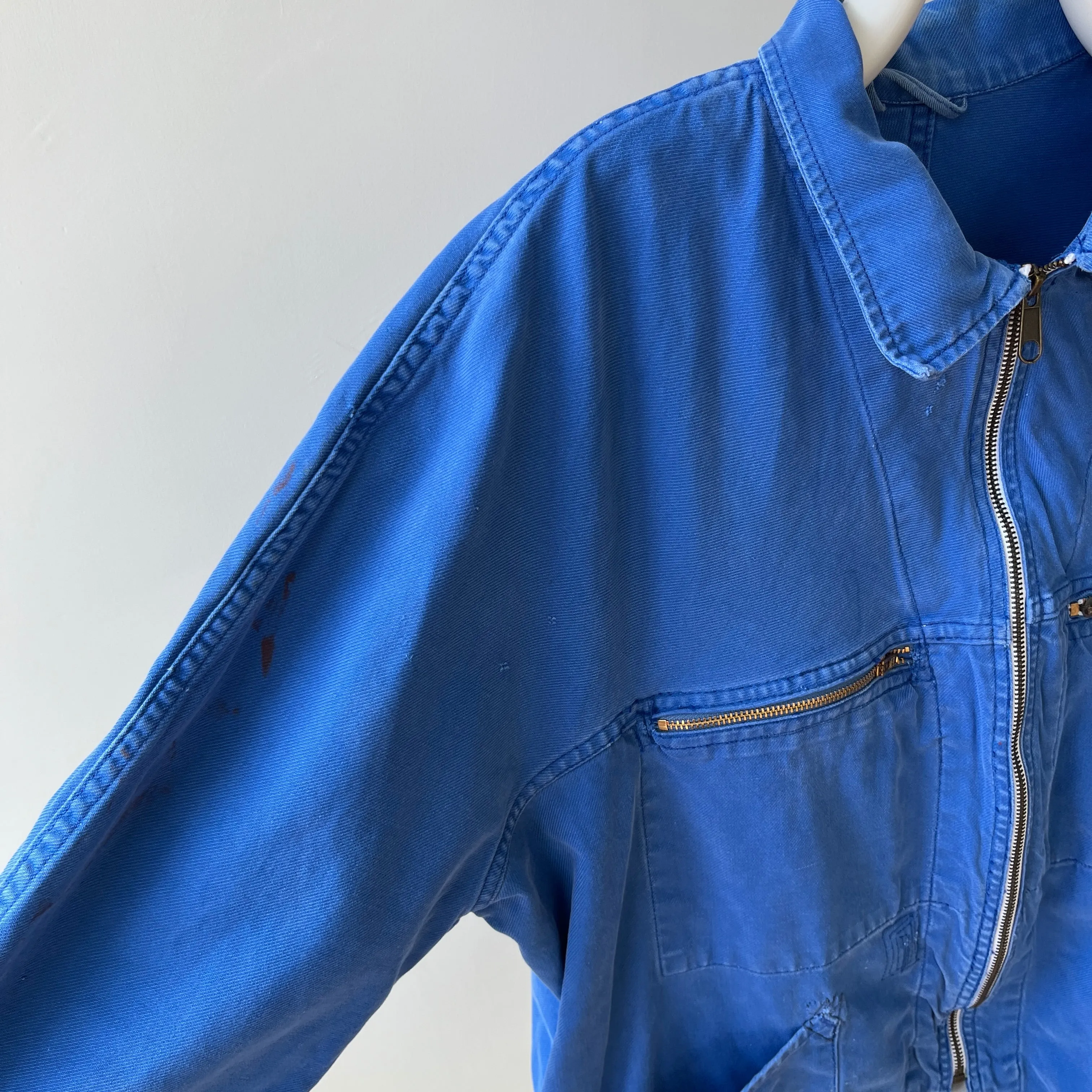 1970s Rare Aldophe Laporte Drop Shoulder Chore Coat with Mending and Replaced Zip