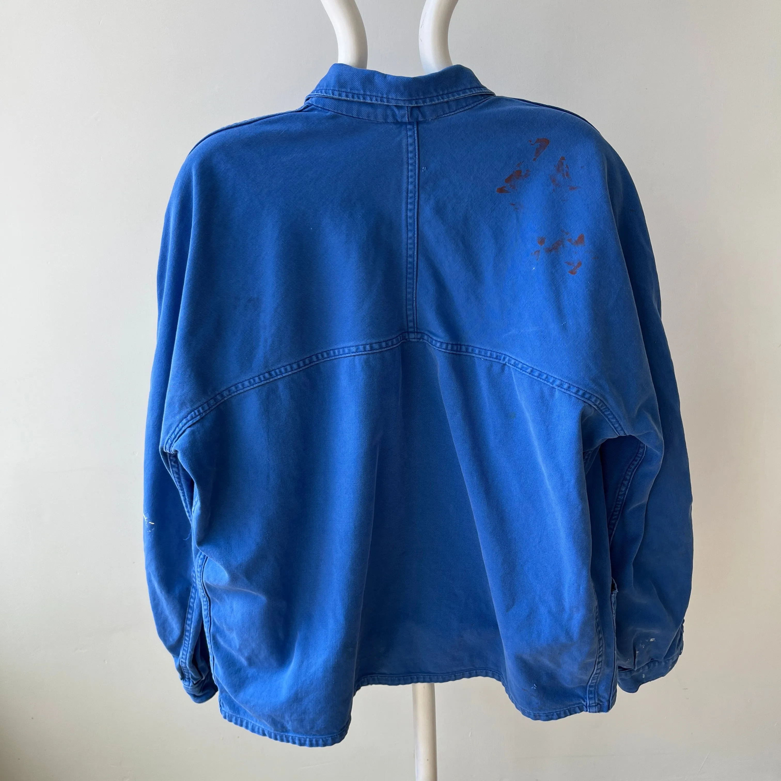 1970s Rare Aldophe Laporte Drop Shoulder Chore Coat with Mending and Replaced Zip