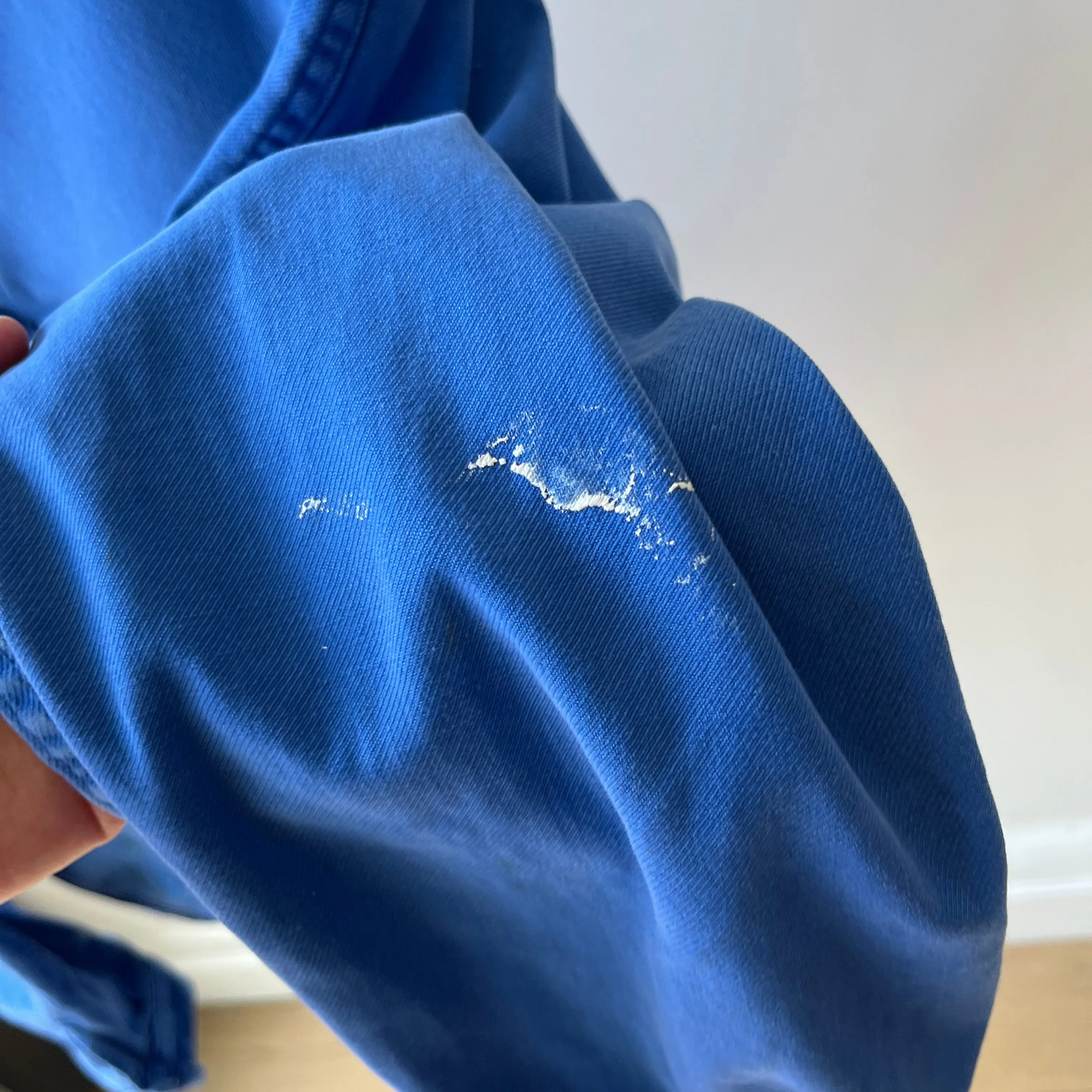 1970s Rare Aldophe Laporte Drop Shoulder Chore Coat with Mending and Replaced Zip