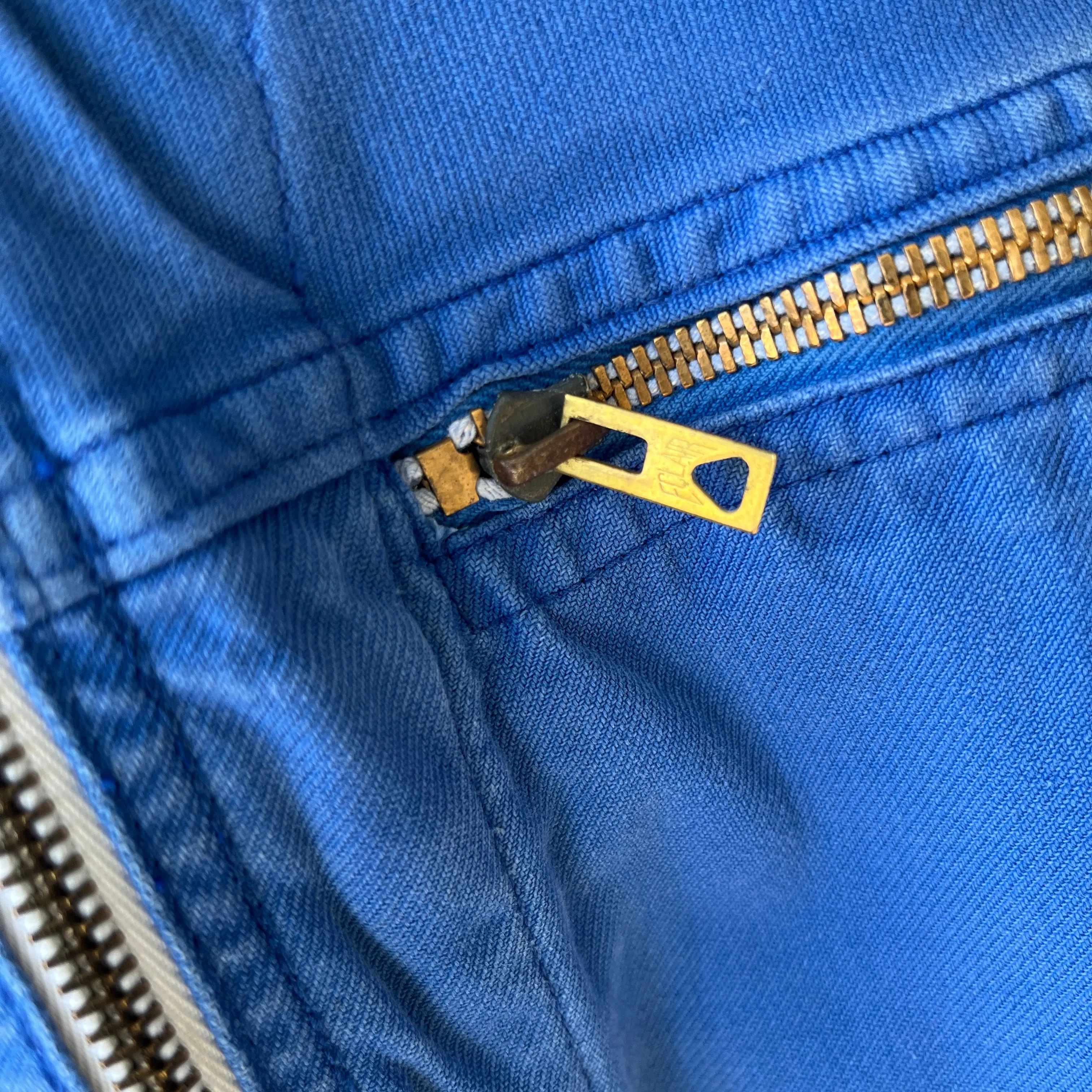 1970s Rare Aldophe Laporte Drop Shoulder Chore Coat with Mending and Replaced Zip