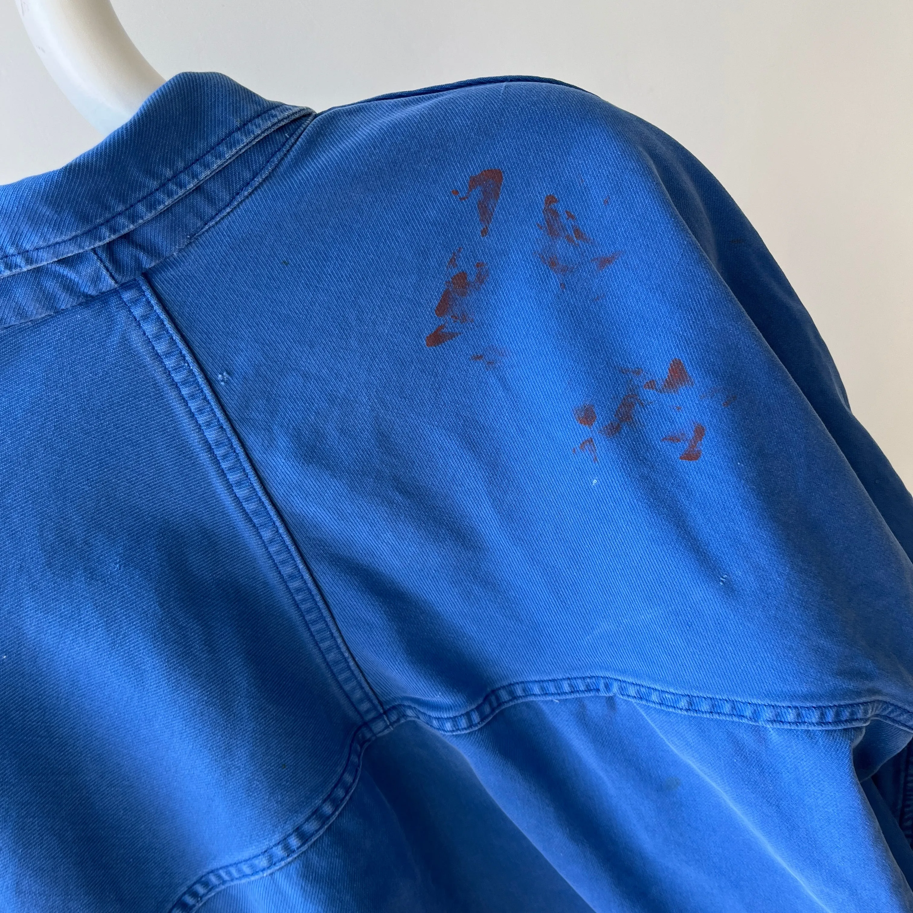 1970s Rare Aldophe Laporte Drop Shoulder Chore Coat with Mending and Replaced Zip