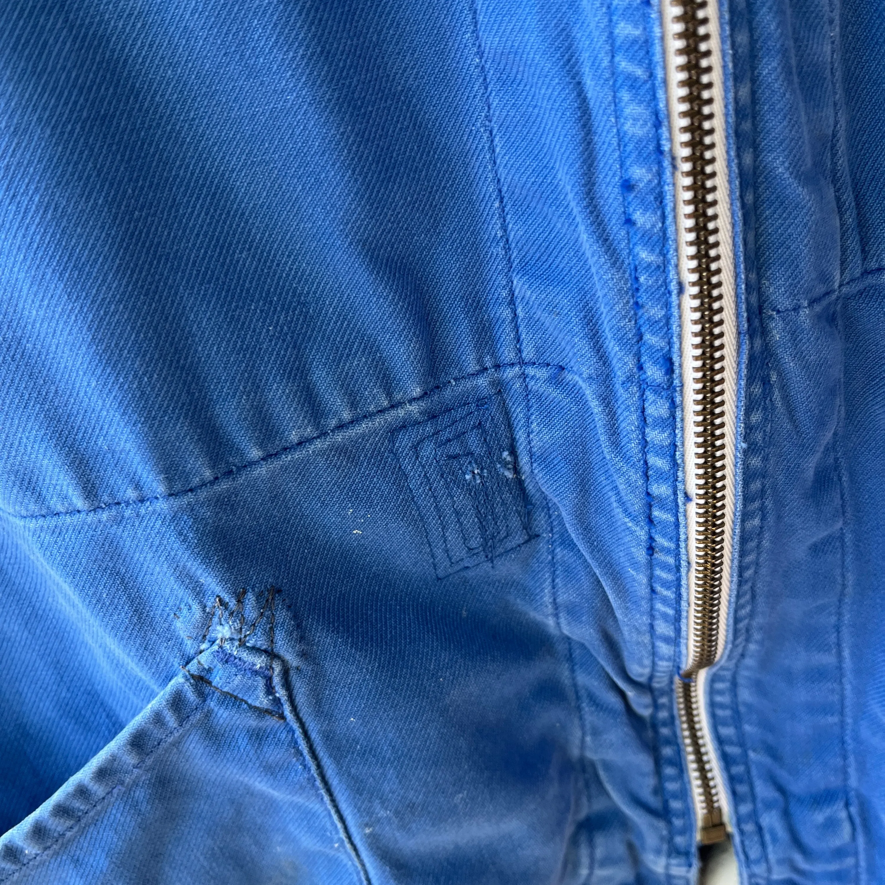 1970s Rare Aldophe Laporte Drop Shoulder Chore Coat with Mending and Replaced Zip