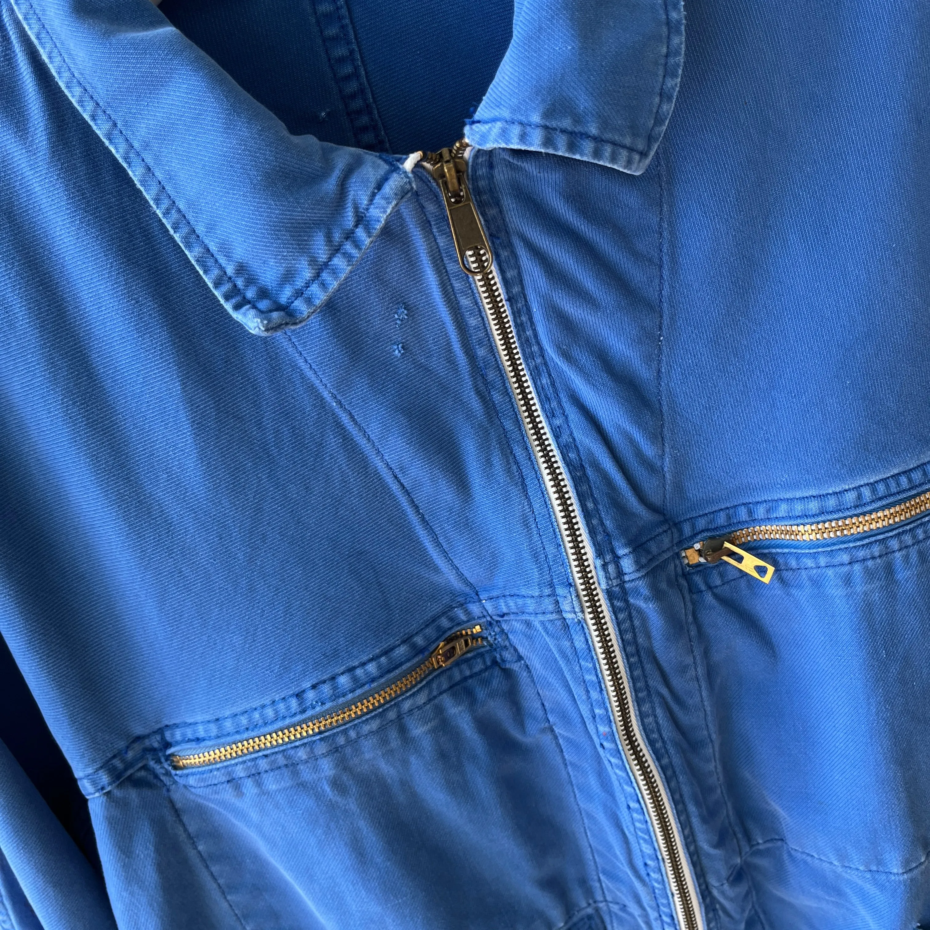 1970s Rare Aldophe Laporte Drop Shoulder Chore Coat with Mending and Replaced Zip