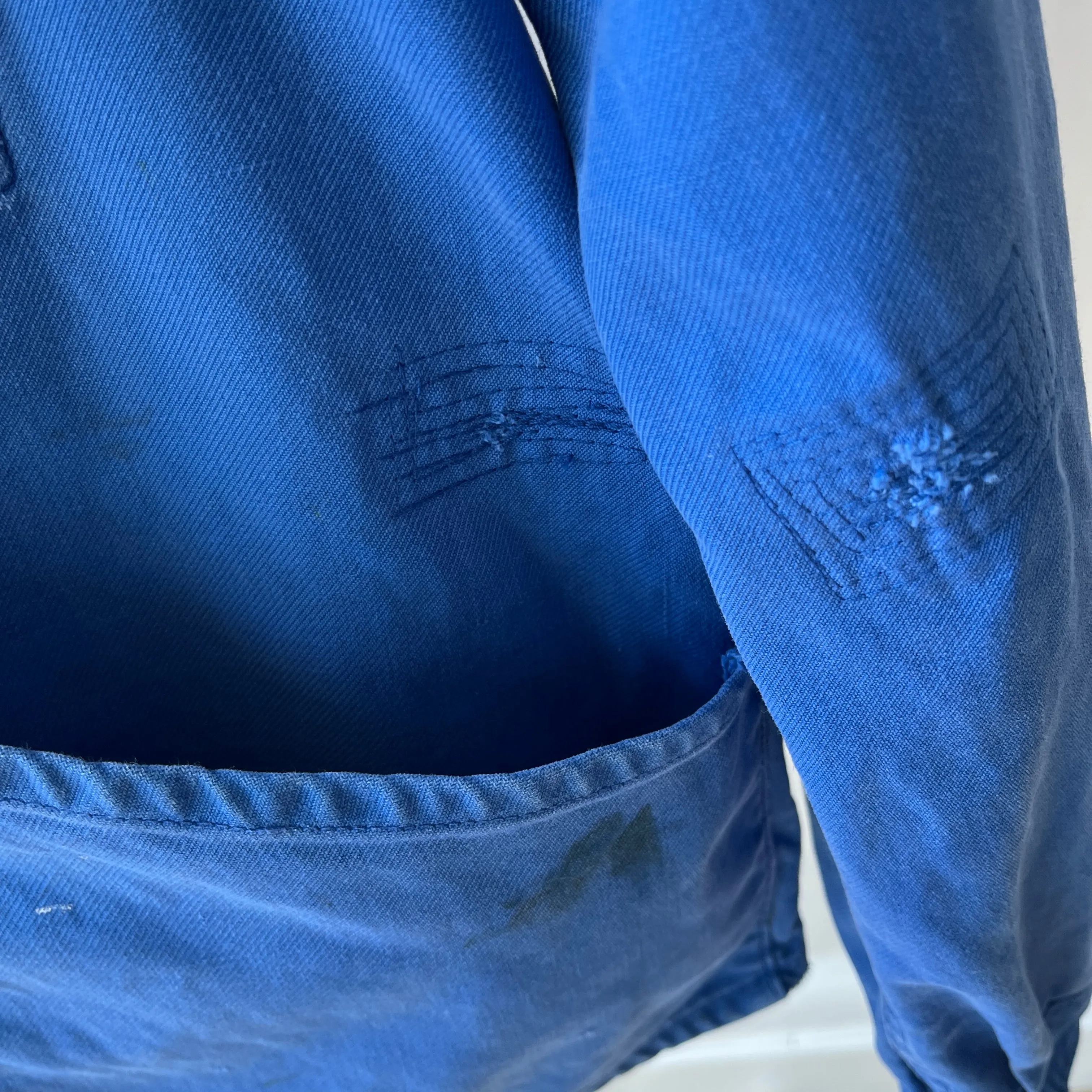 1970s Rare Aldophe Laporte Drop Shoulder Chore Coat with Mending and Replaced Zip