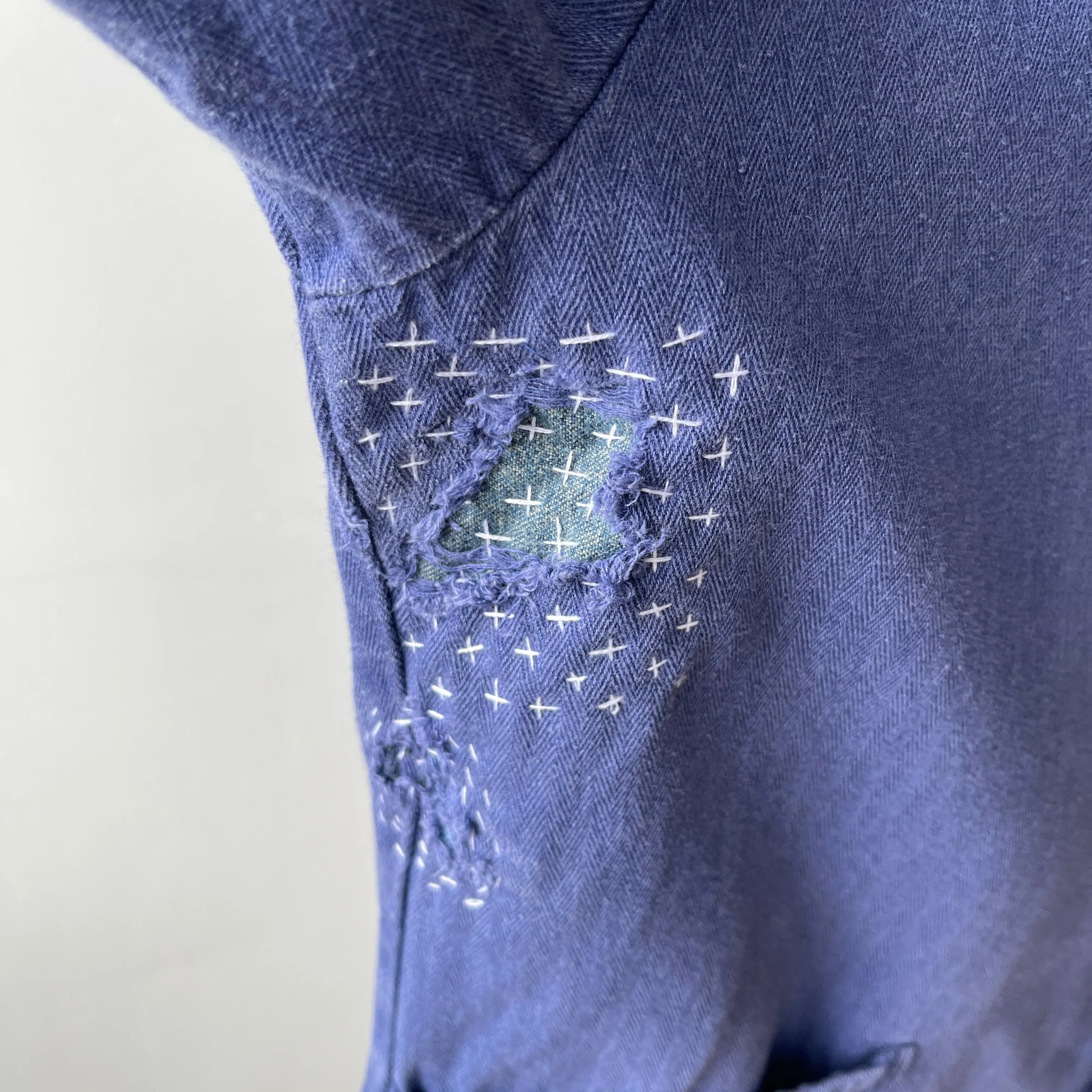 1980/90s Herringbone Twill Sashiko Mended Soft and Slouchy Chore Coat