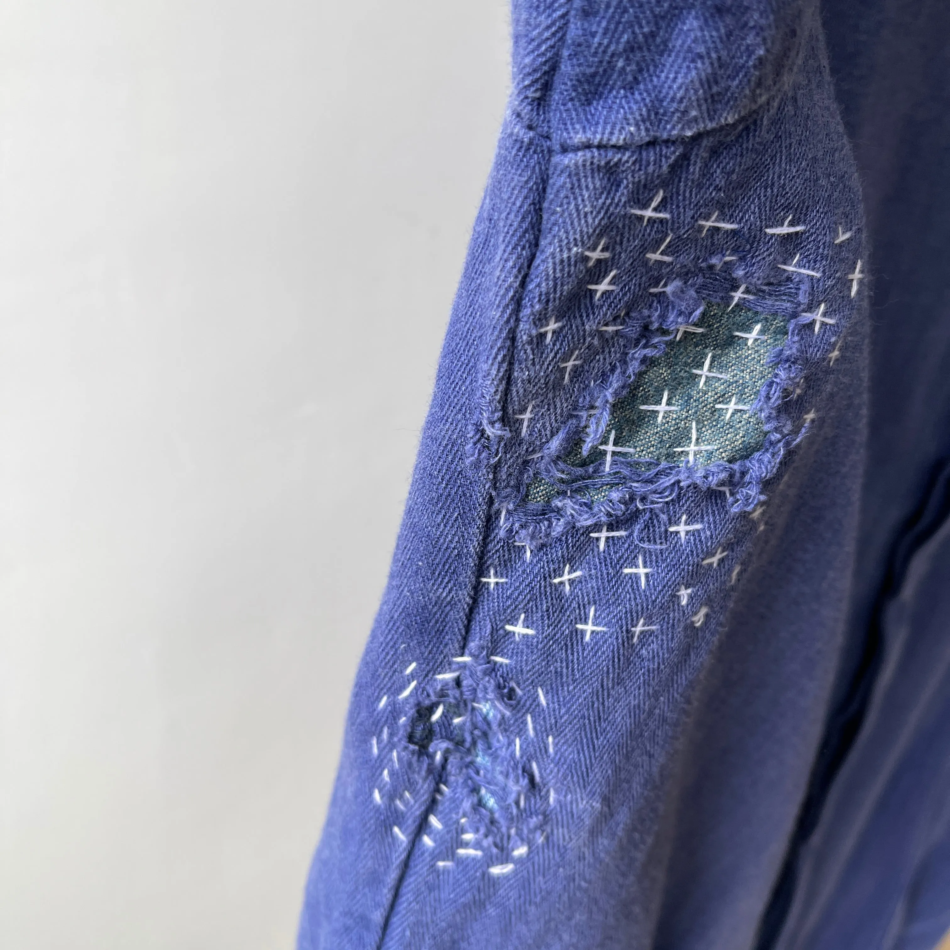 1980/90s Herringbone Twill Sashiko Mended Soft and Slouchy Chore Coat