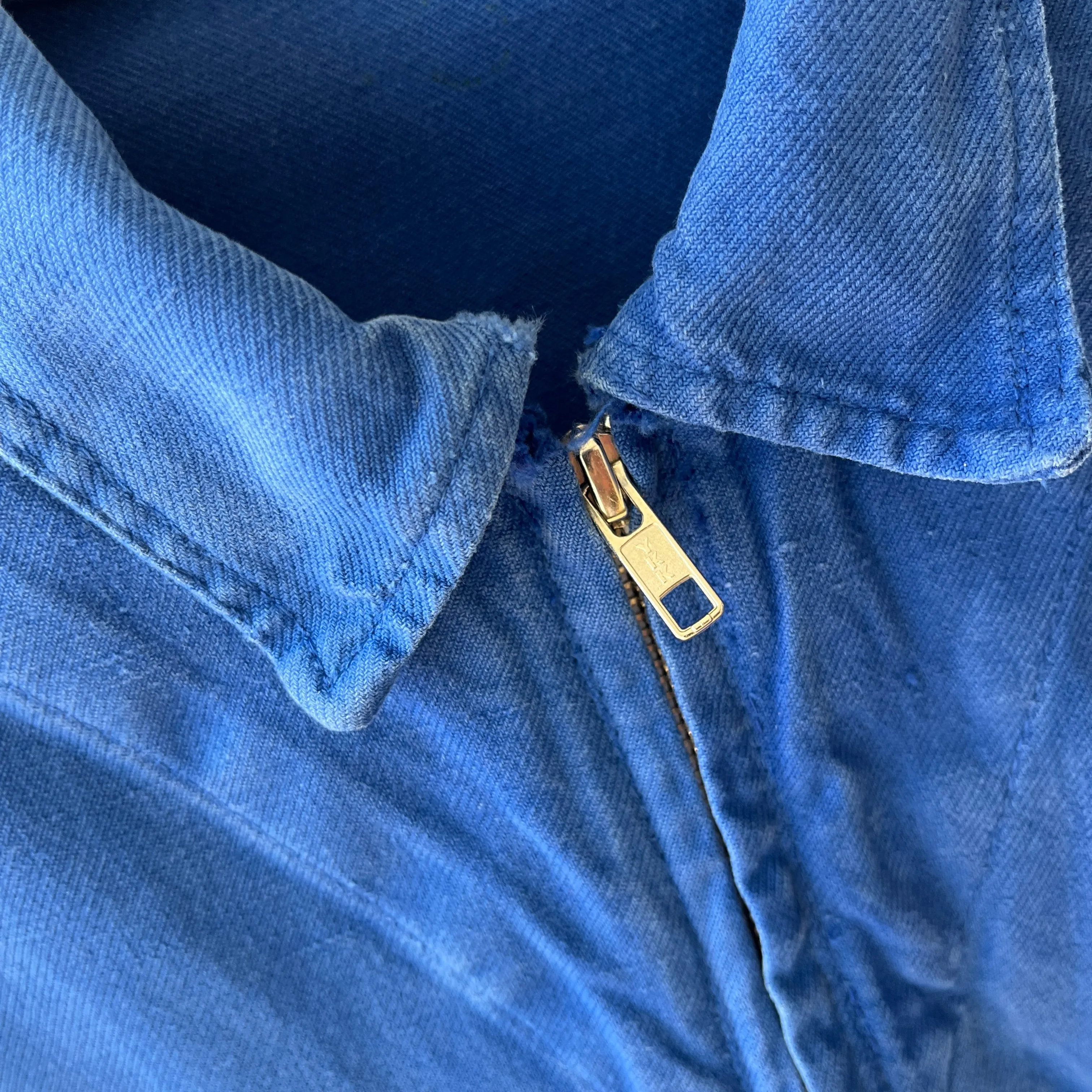 1980s Europeenne De Brasseries Chore Coat with Replaced Zipper and 13 Star Buttons - Lots of Mending