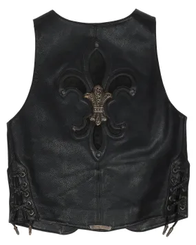1990s Silver Fleur Cross Leather Vest