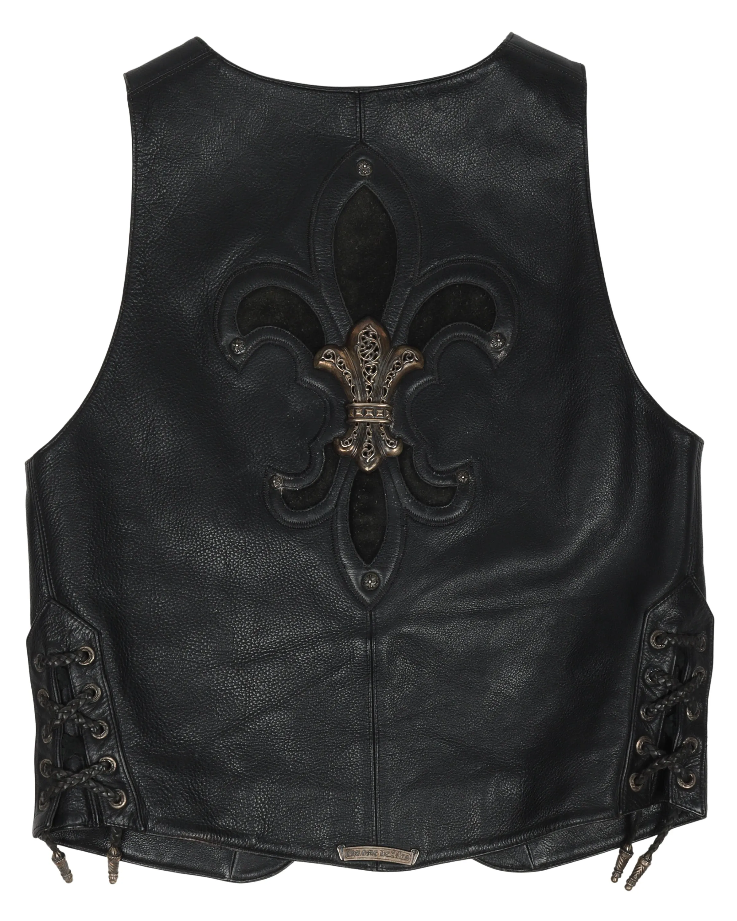 1990s Silver Fleur Cross Leather Vest