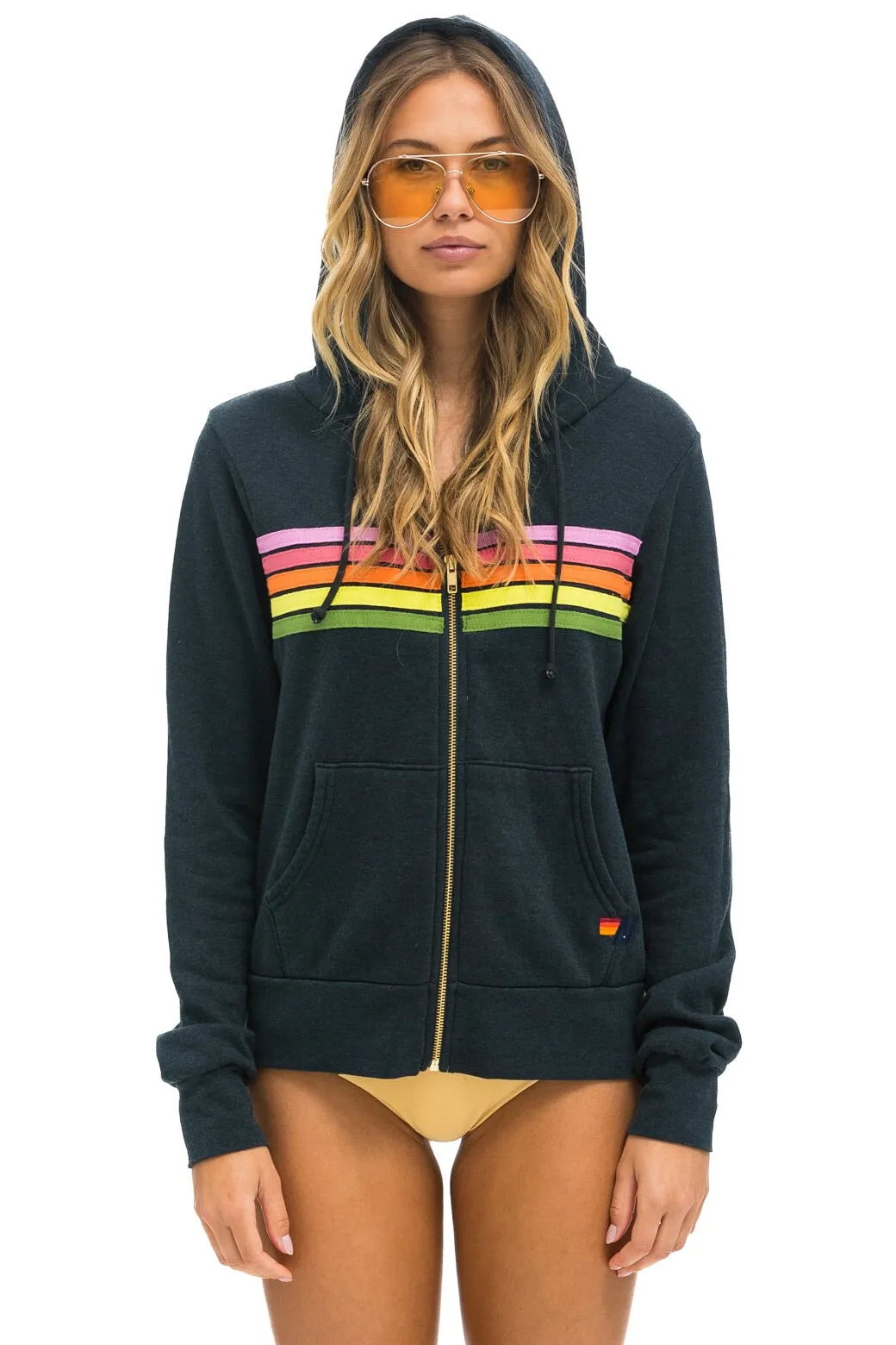 5 STRIPE HOODIE - CHARCOAL // PINK // GREEN