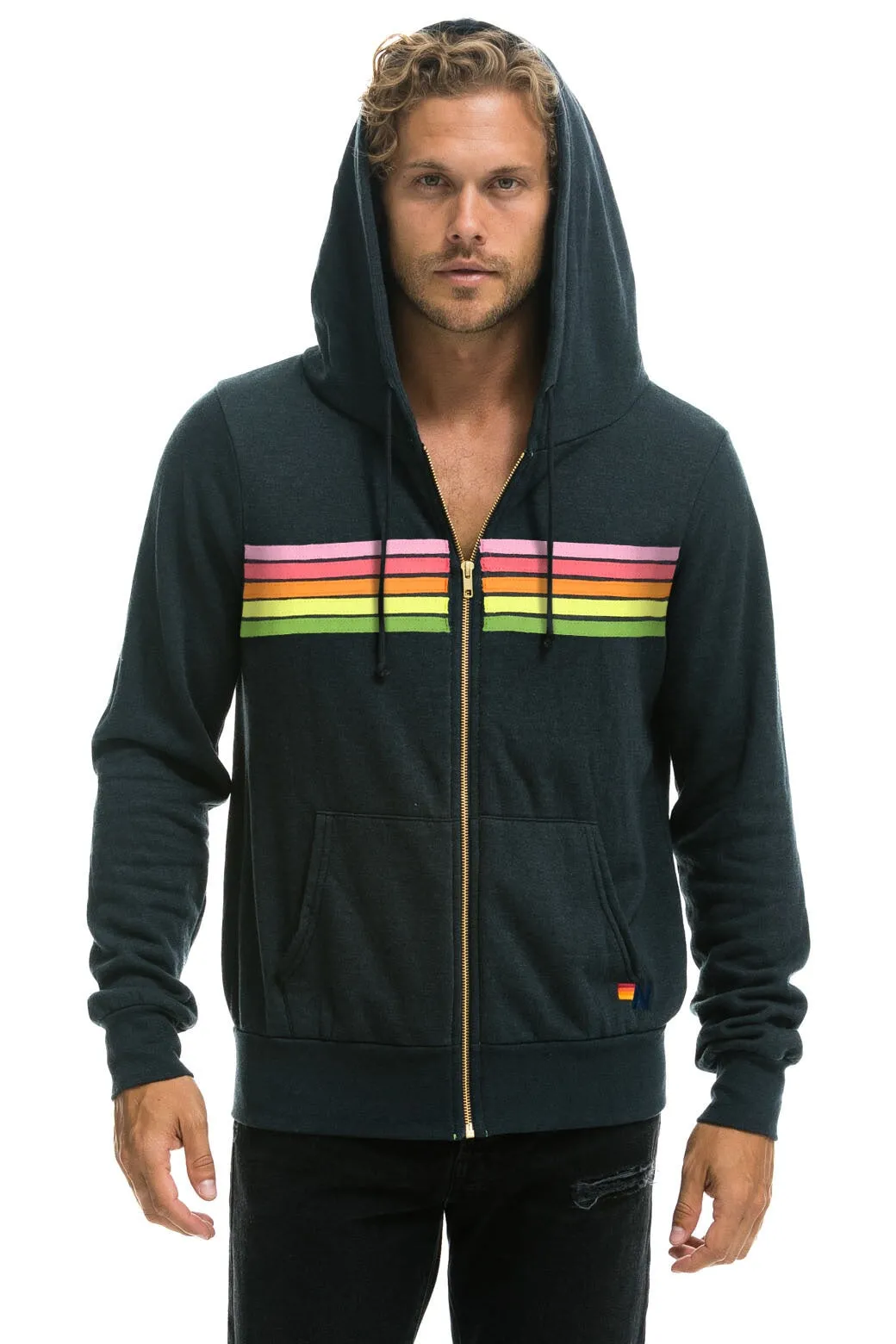 5 STRIPE HOODIE - CHARCOAL // PINK // GREEN