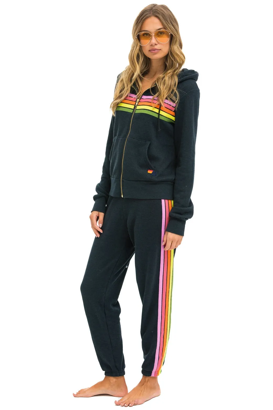 5 STRIPE HOODIE - CHARCOAL // PINK // GREEN
