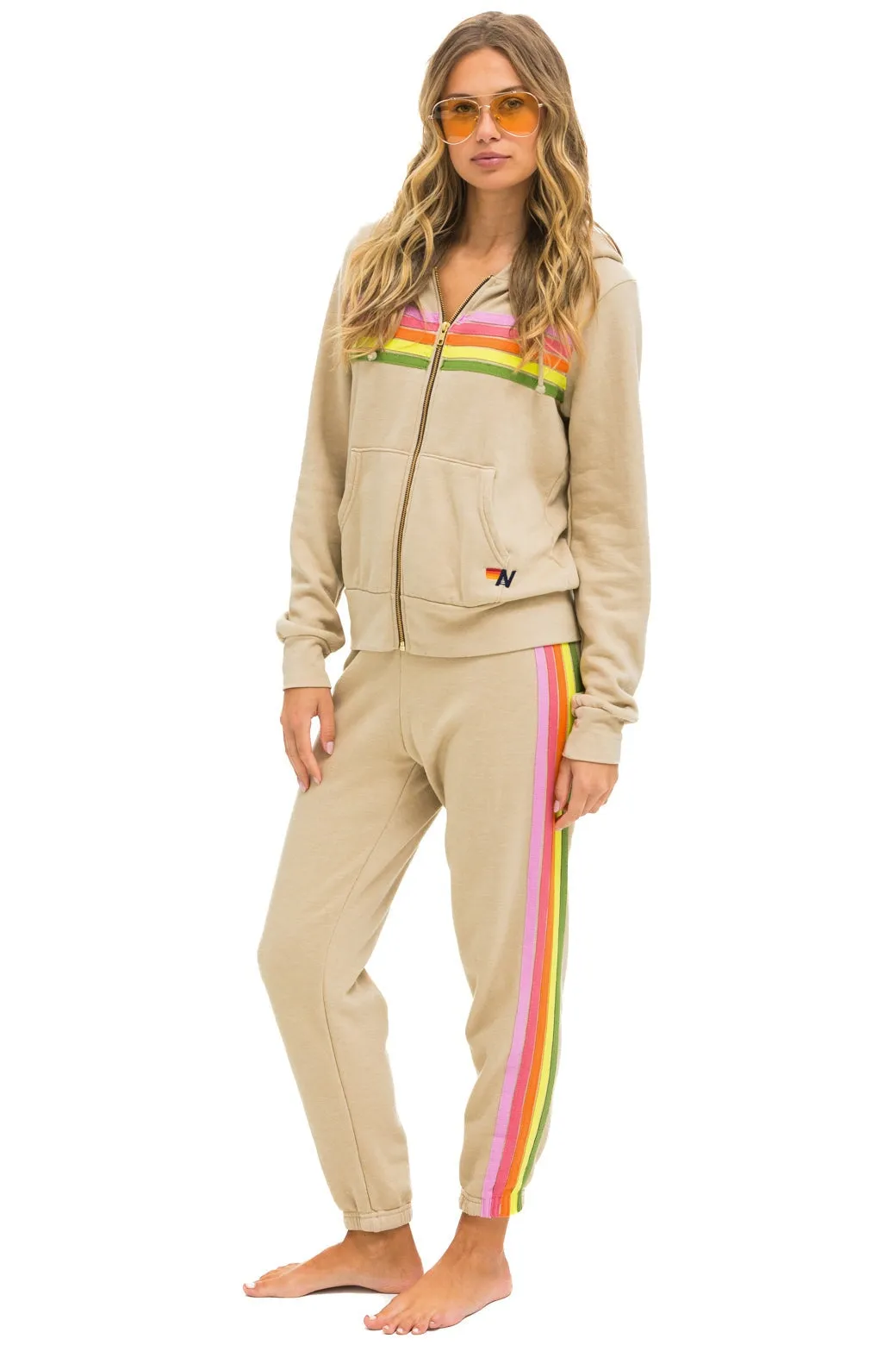 5 STRIPE HOODIE - SAND // PINK // GREEN
