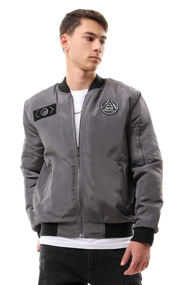 94034 Zipped Side Pockets Dark Grey Bomber Jacket