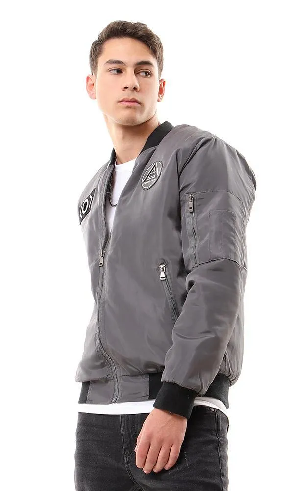 94034 Zipped Side Pockets Dark Grey Bomber Jacket