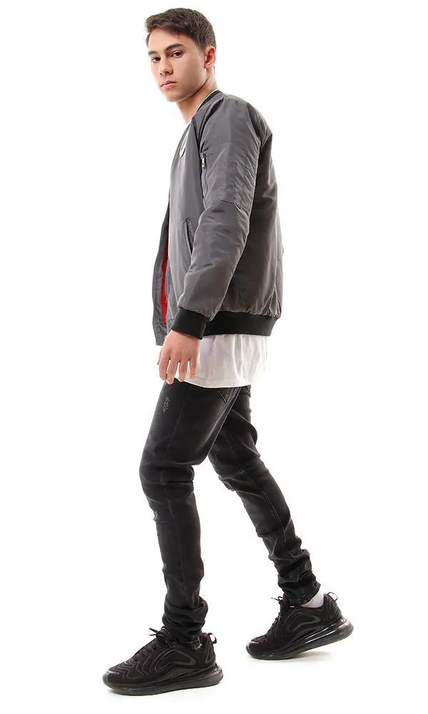 94034 Zipped Side Pockets Dark Grey Bomber Jacket