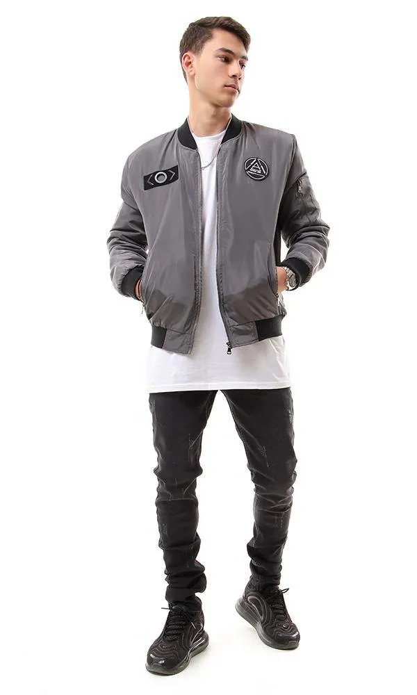 94034 Zipped Side Pockets Dark Grey Bomber Jacket