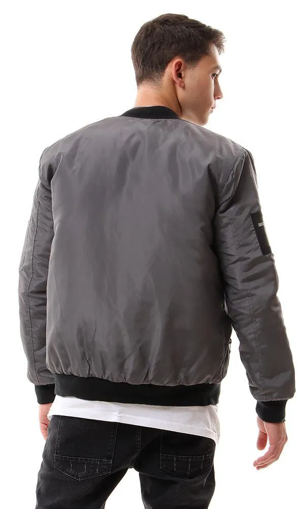 94034 Zipped Side Pockets Dark Grey Bomber Jacket