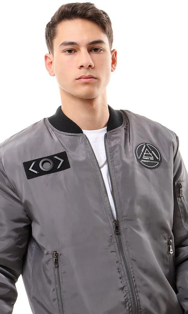 94034 Zipped Side Pockets Dark Grey Bomber Jacket