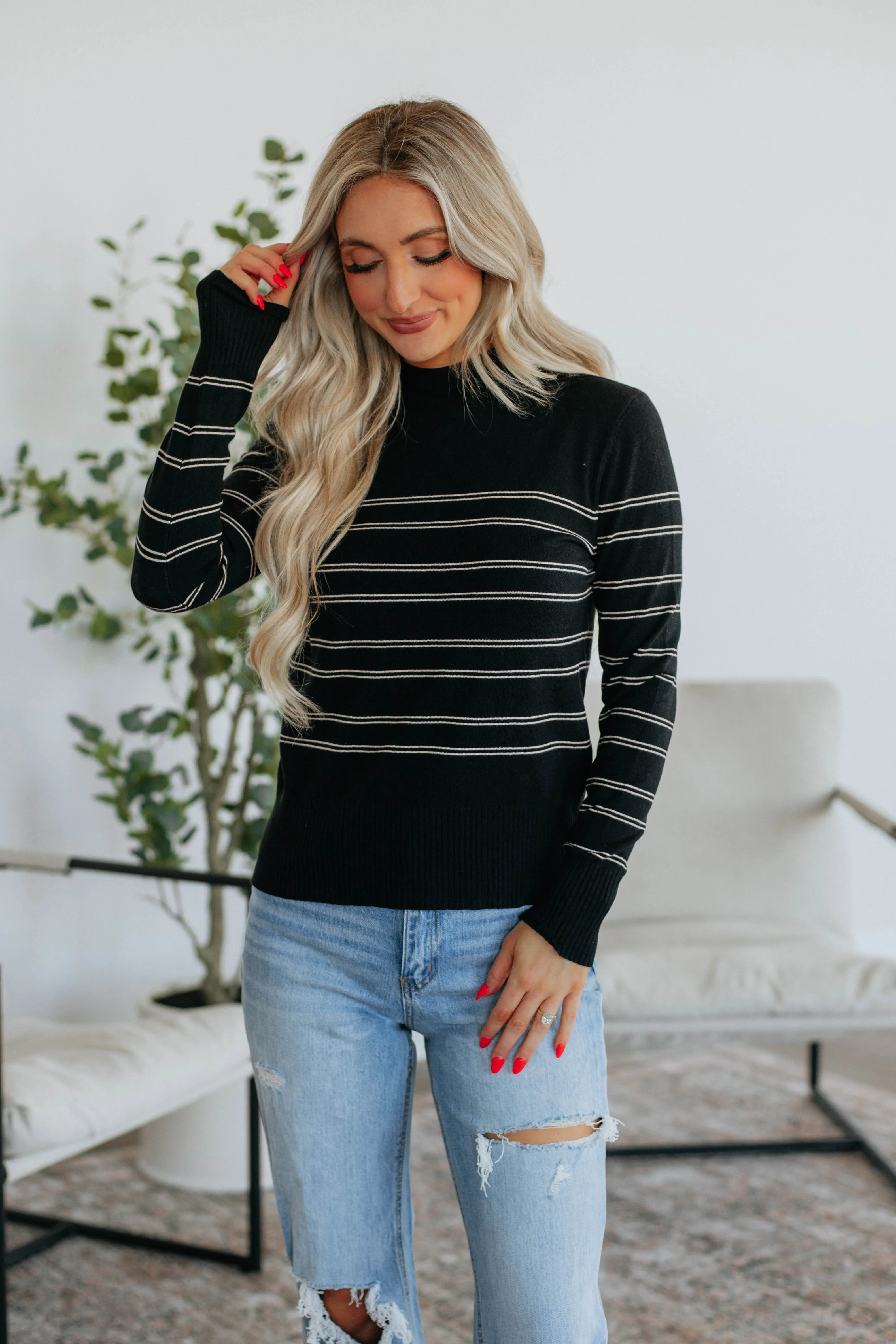 Alix Striped Sweater - Black