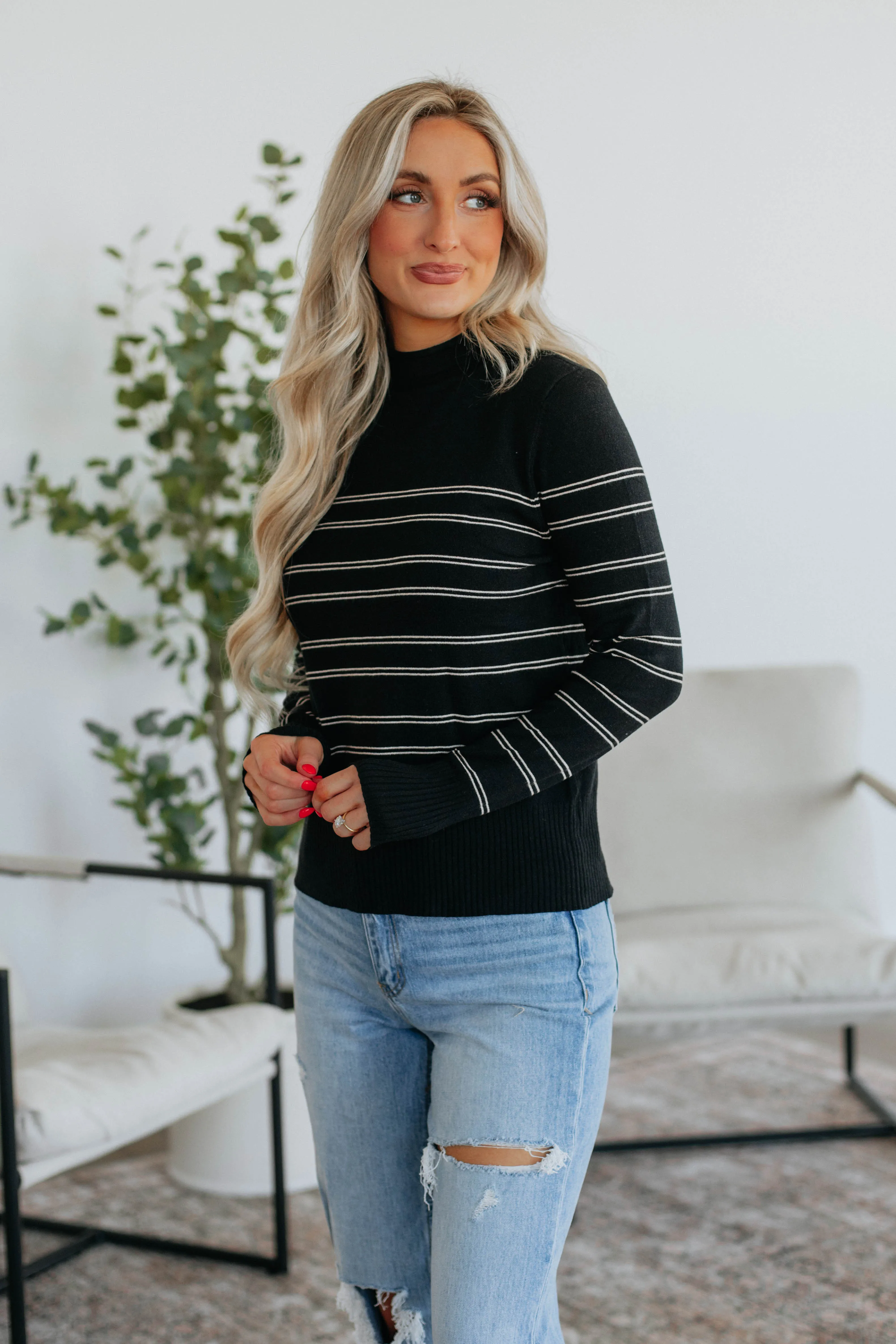 Alix Striped Sweater - Black