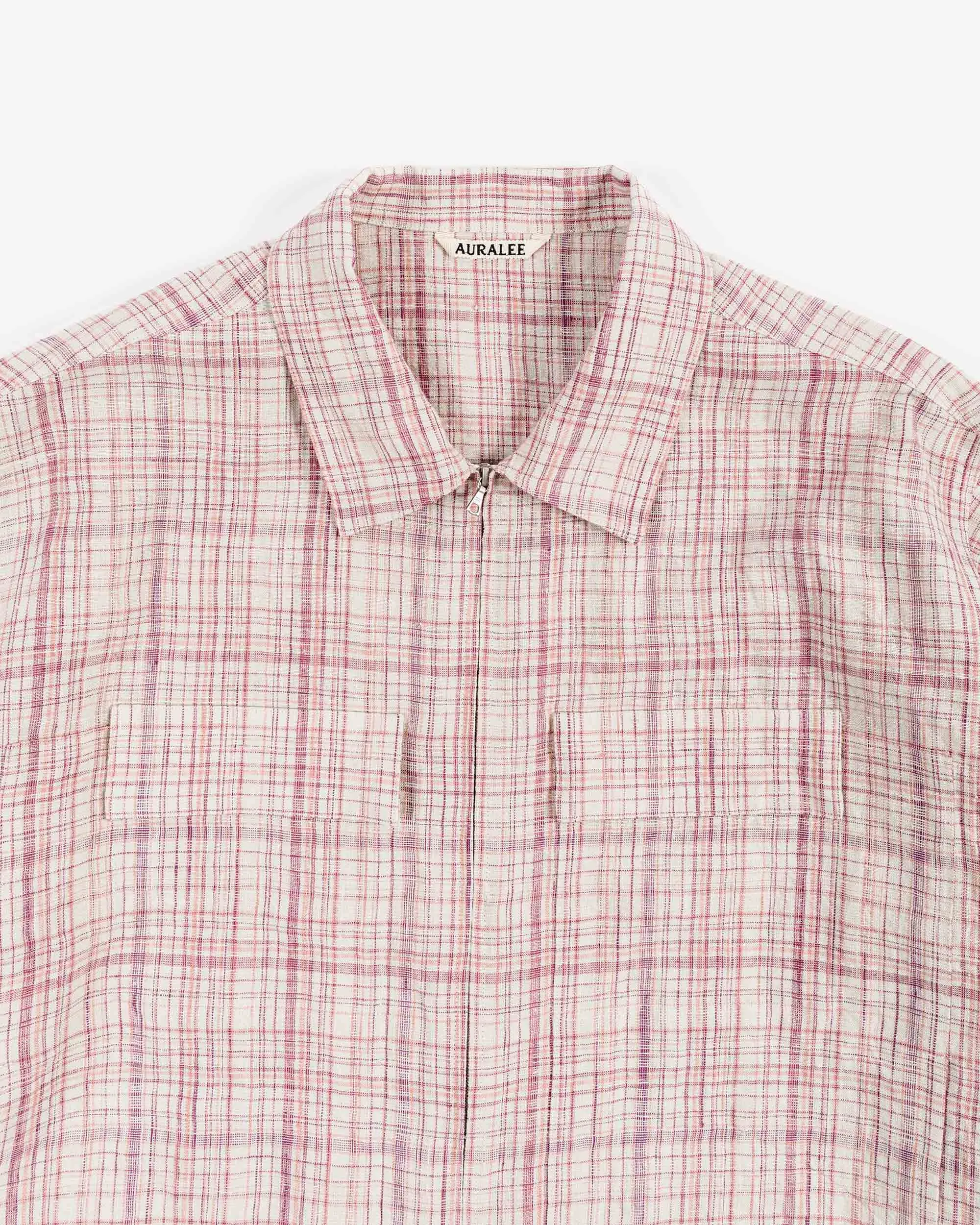 Auralee Linen Silk Check Zip Blouson White Purple Check