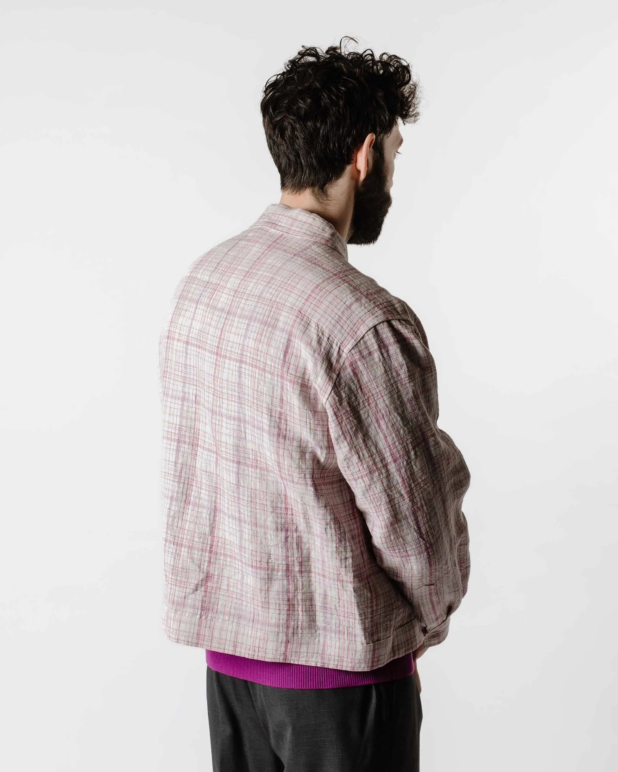 Auralee Linen Silk Check Zip Blouson White Purple Check