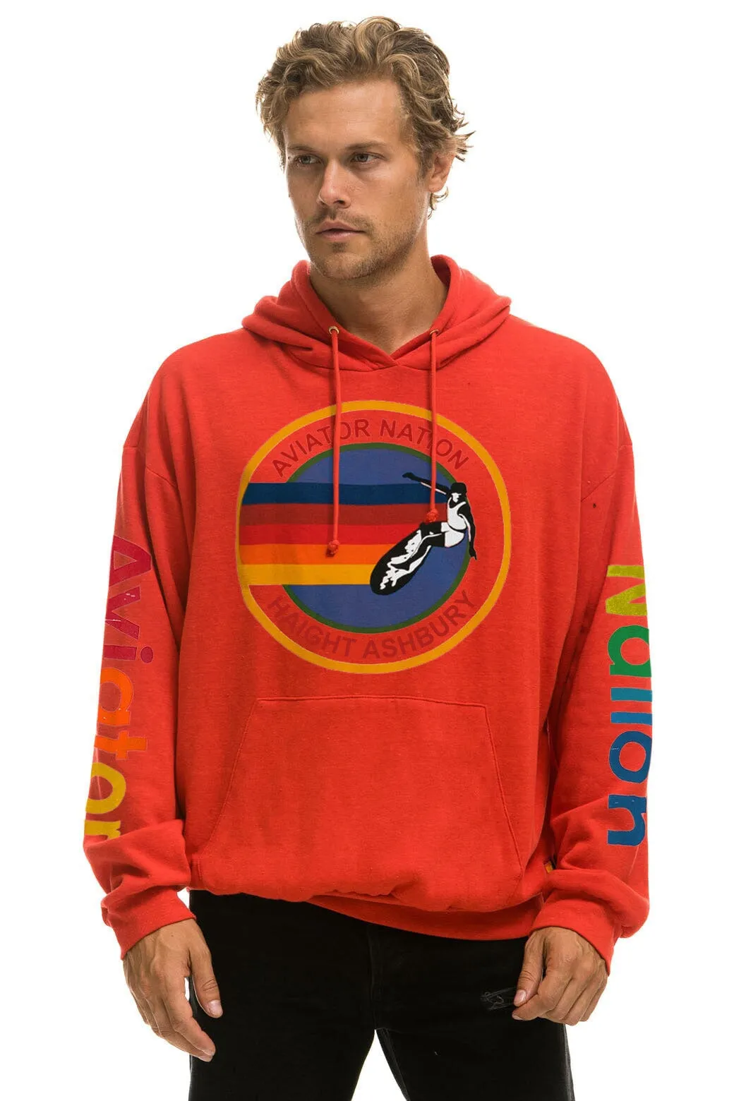 AVIATOR NATION HAIGHT ASHBURY RELAXED PULLOVER HOODIE - RED