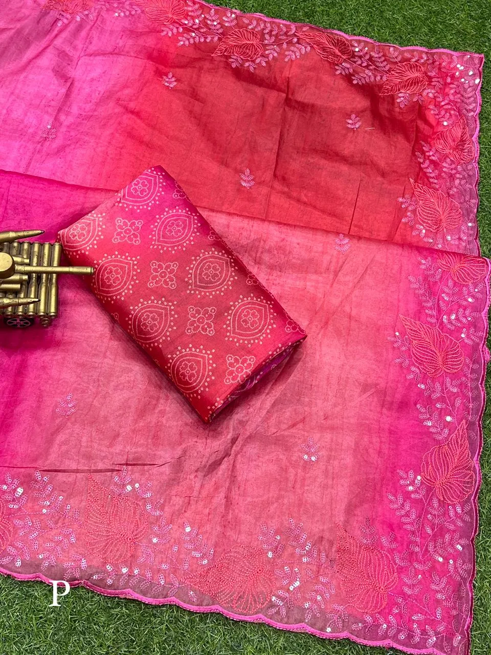 Beautiful Designer Glass Satin Shaded Printed Saree