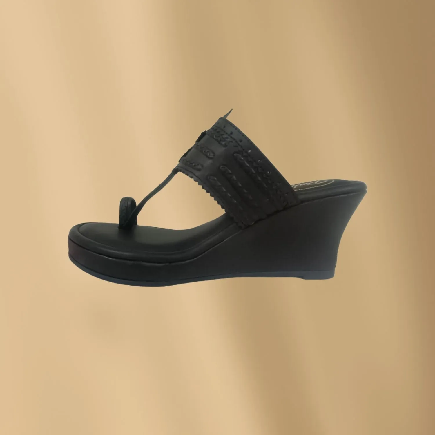 Black Wedge Heel Kolhapuris For Women | Hand-Crafted | Comfy Everyday Wear