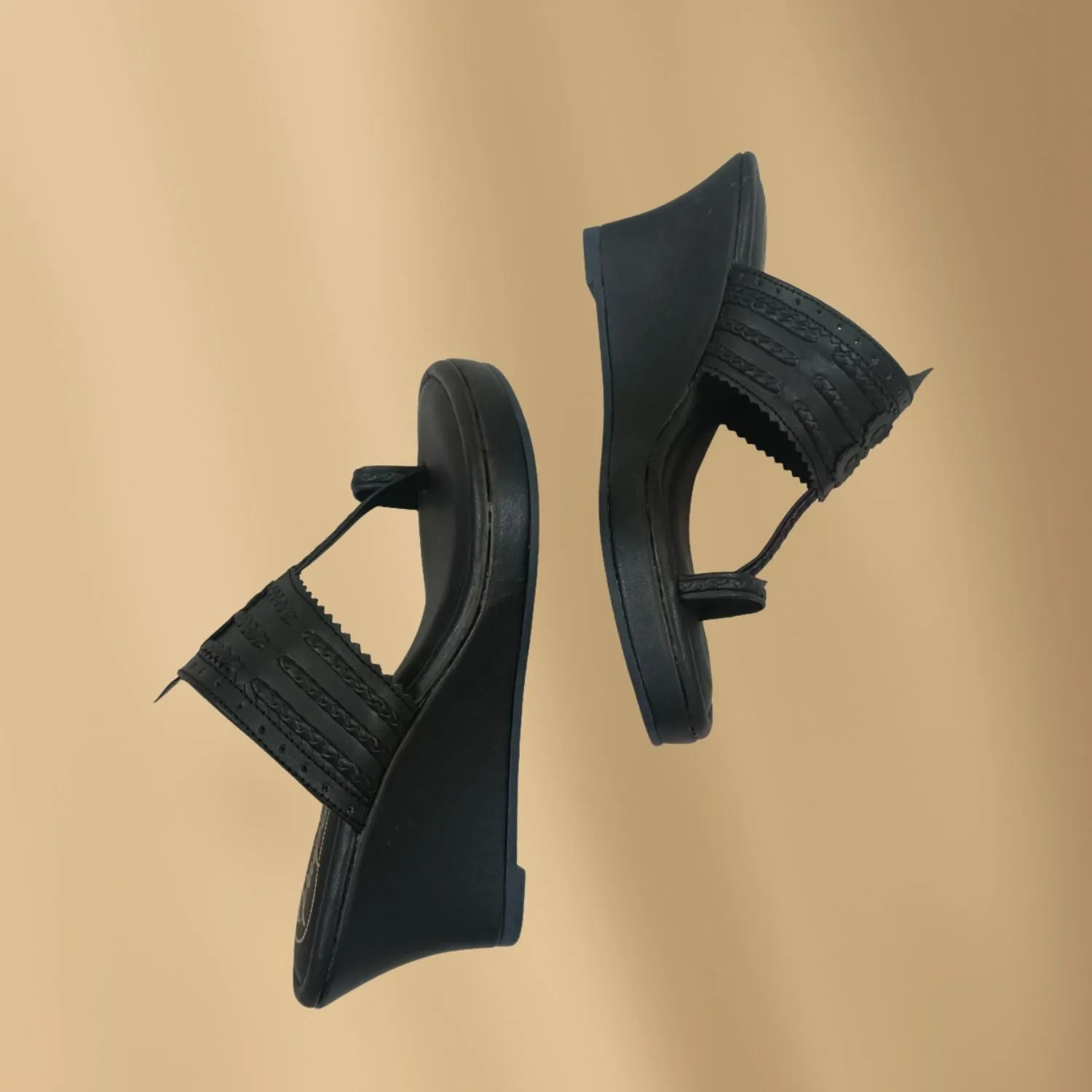 Black Wedge Heel Kolhapuris For Women | Hand-Crafted | Comfy Everyday Wear