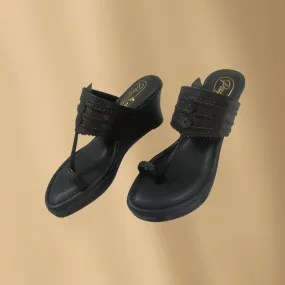 Black Wedge Heel Kolhapuris For Women | Hand-Crafted | Comfy Everyday Wear