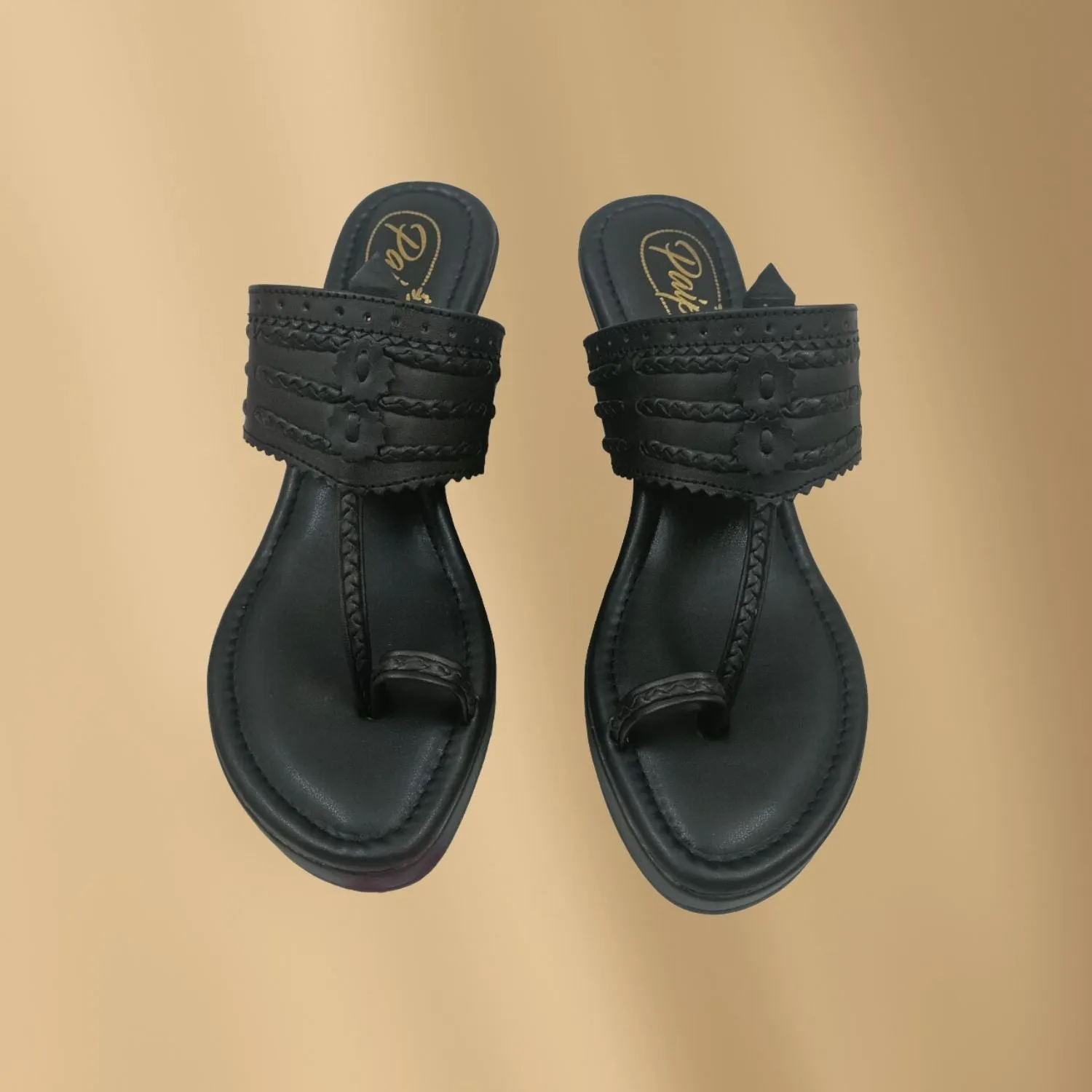 Black Wedge Heel Kolhapuris For Women | Hand-Crafted | Comfy Everyday Wear