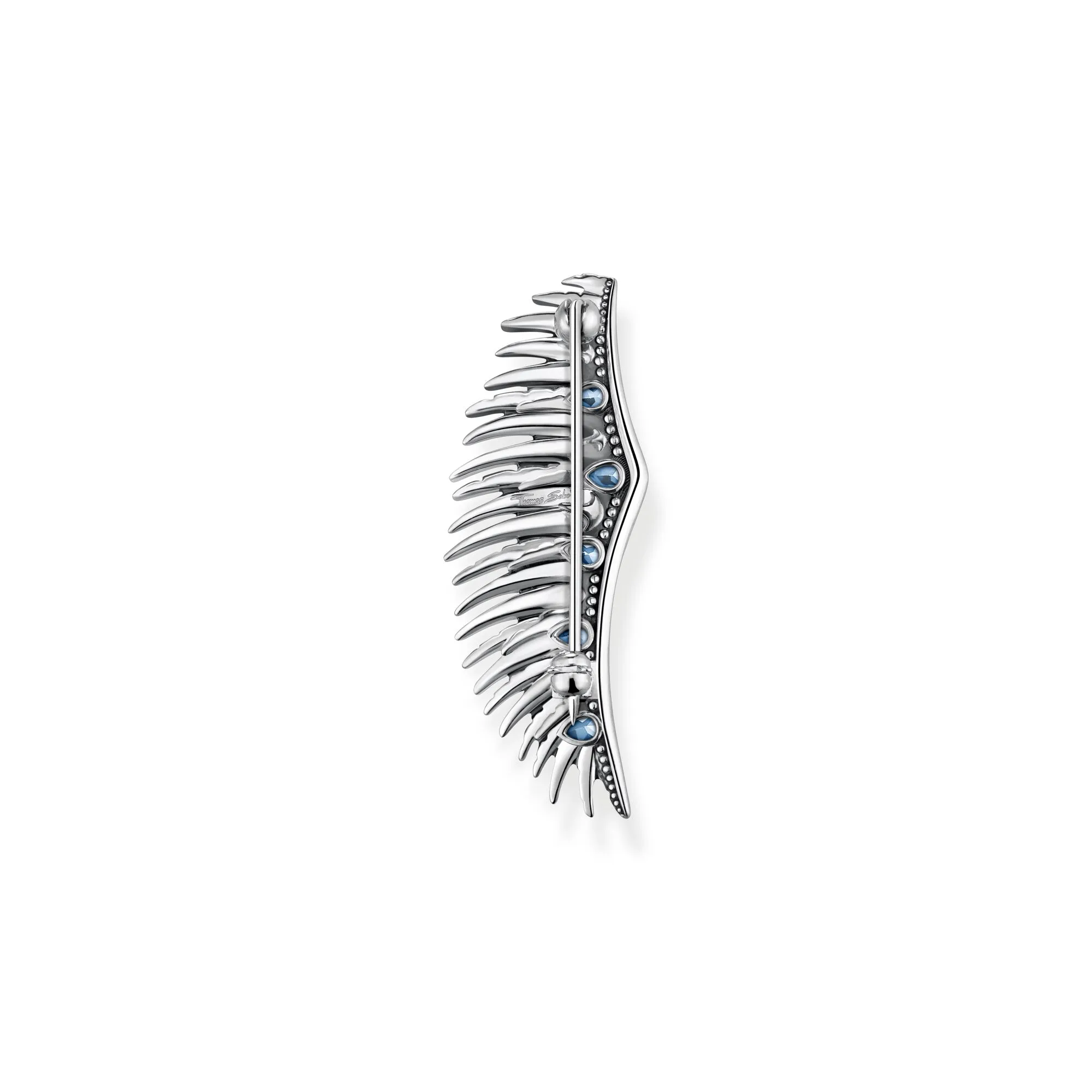 Brooch Phoenix wing with blue stones silver