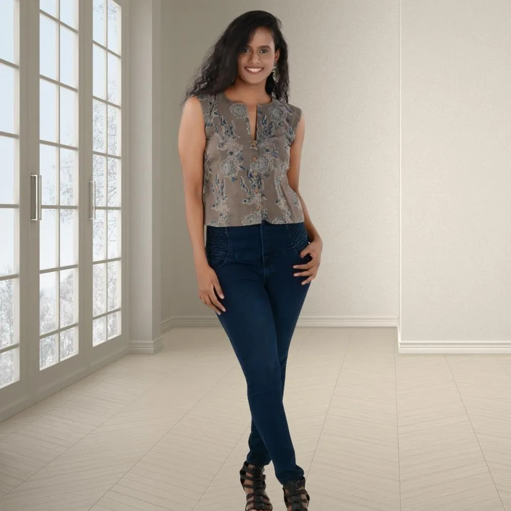 Brown Floral Top | Ajrakh Hand Block Printed | Everyday Elegance