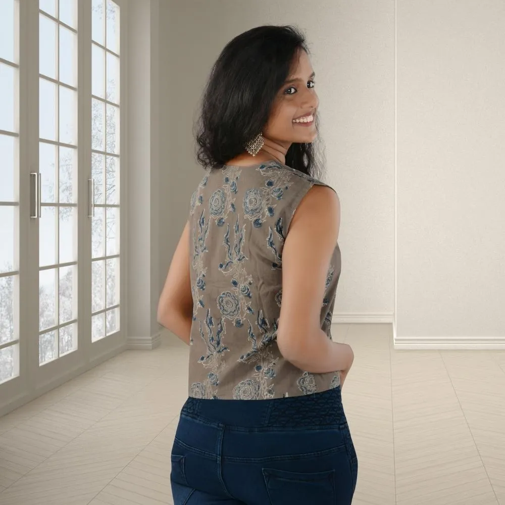 Brown Floral Top | Ajrakh Hand Block Printed | Everyday Elegance