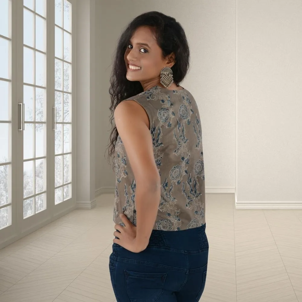 Brown Floral Top | Ajrakh Hand Block Printed | Everyday Elegance