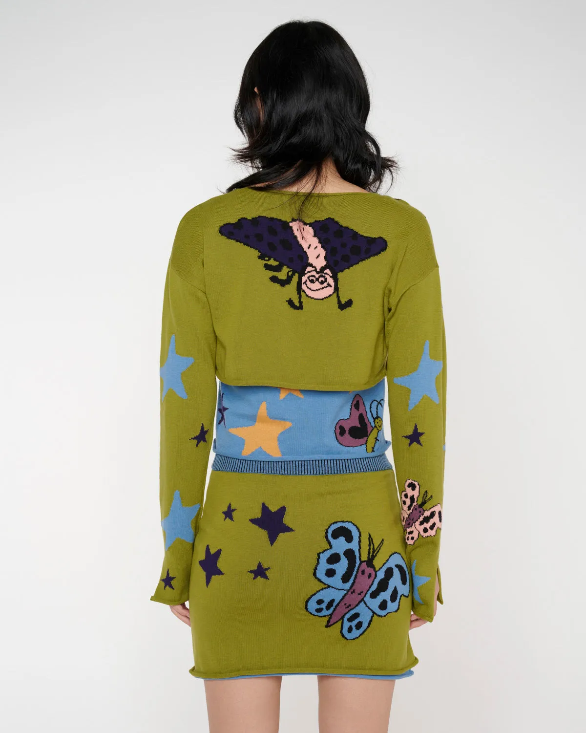 Buggin' Out Neppy Bolero Sleeve Cardigan & Top Set - Olive