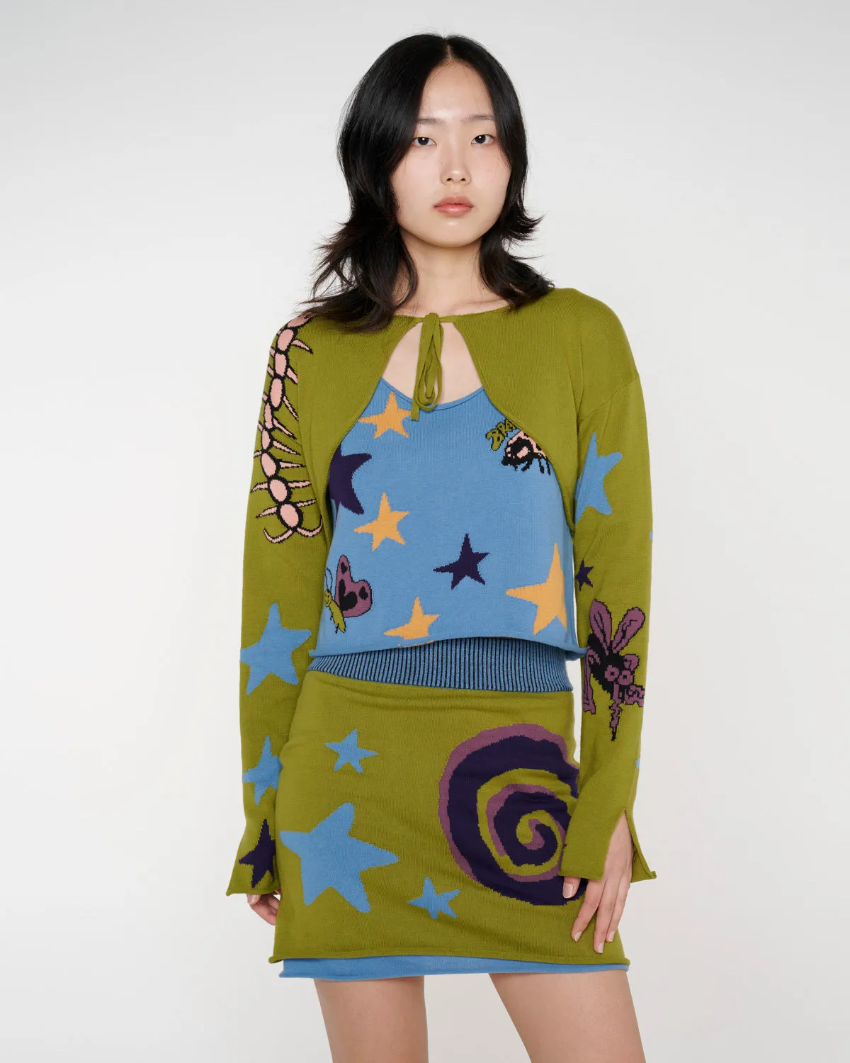 Buggin' Out Neppy Bolero Sleeve Cardigan & Top Set - Olive