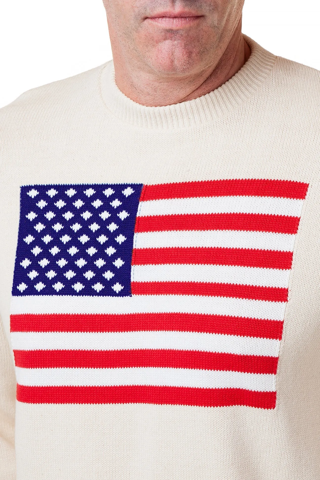 Crew Neck Sweater Cream With American Flag