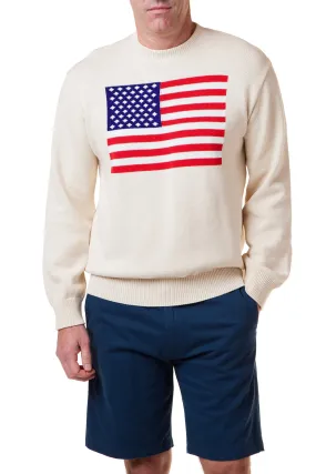 Crew Neck Sweater Cream With American Flag