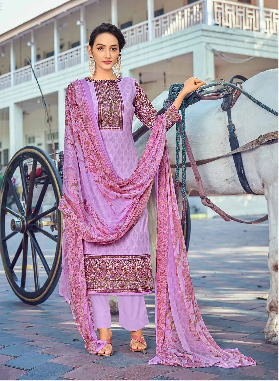 Daily Wear Unstitched Cotton Women Purple Suit Material