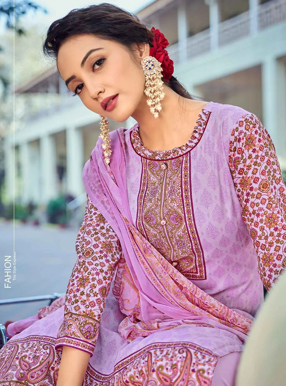 Daily Wear Unstitched Cotton Women Purple Suit Material