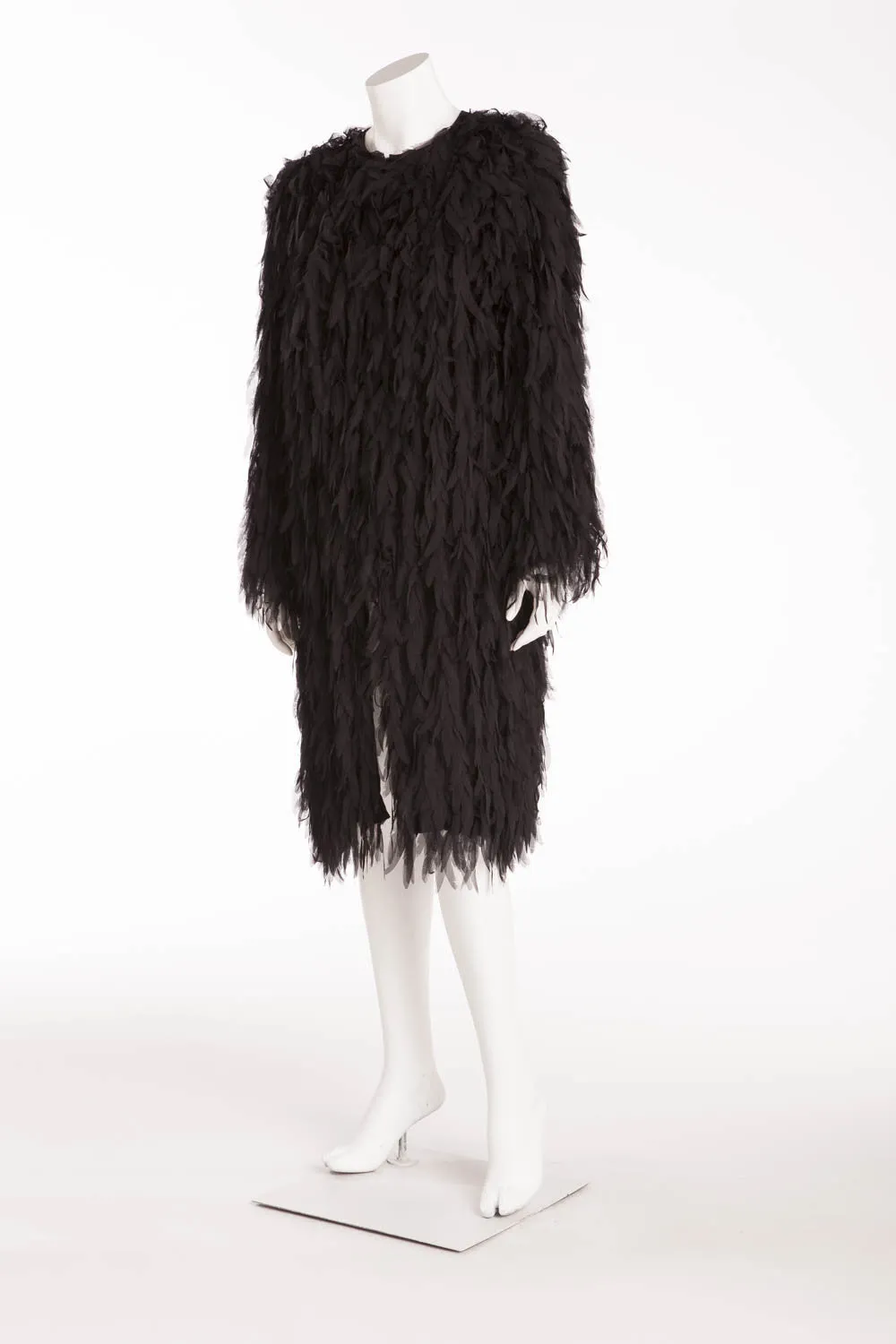 Dolce & Gabbana - Black Silk Feather Design Coat -