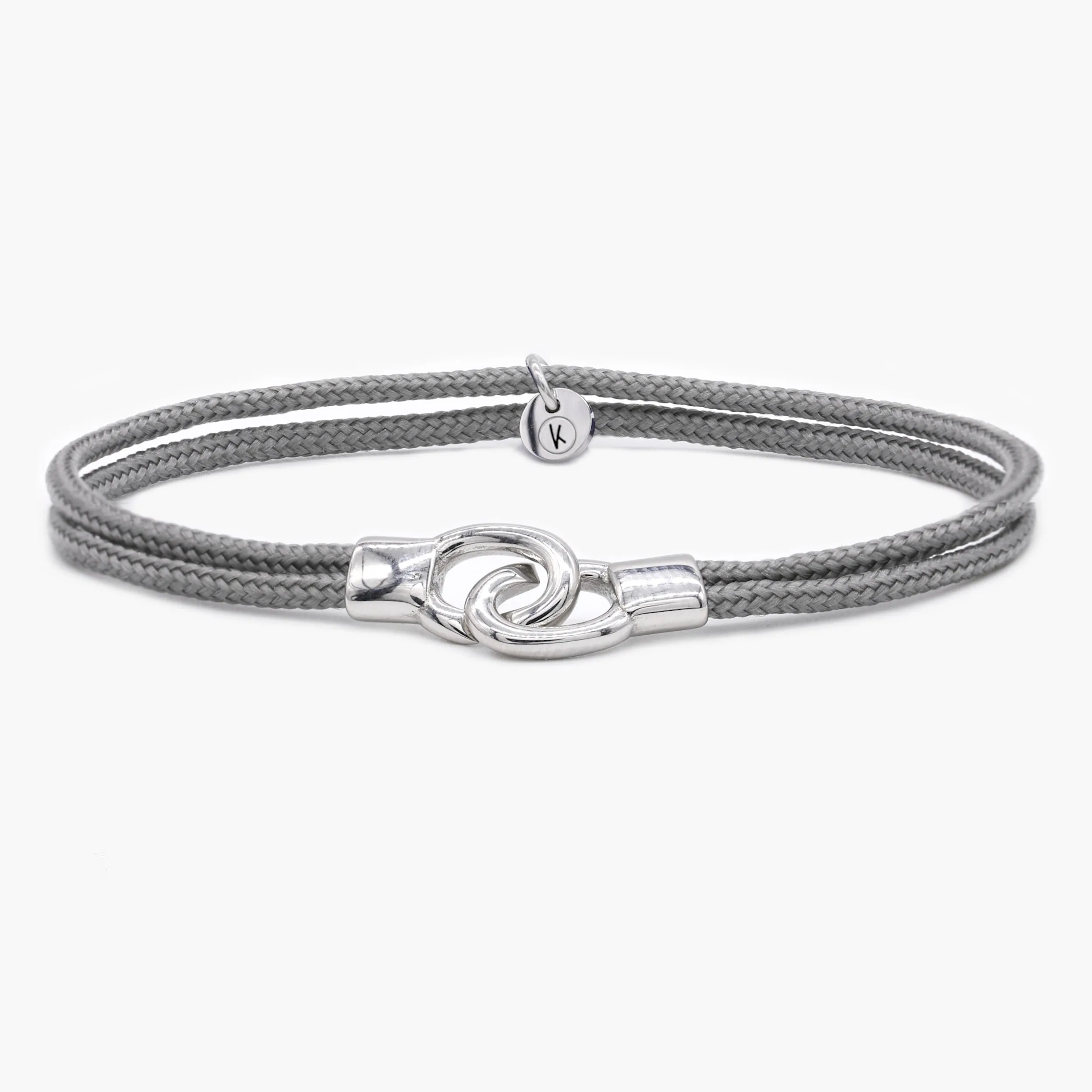 Double Sailing Cord Bracelet With Silver Lock (Grey)