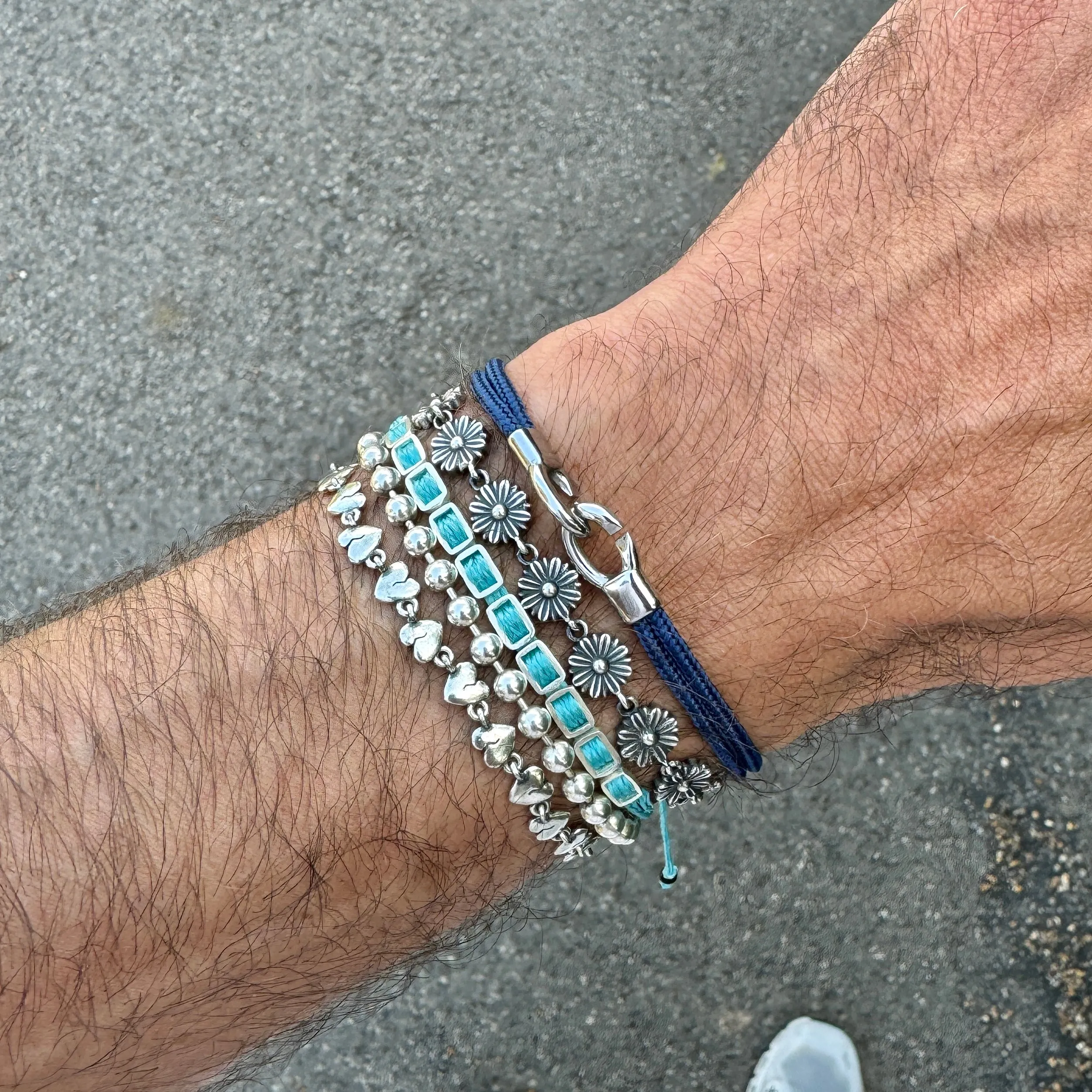 Double Sailing Cord Bracelet With Silver Lock (Grey)